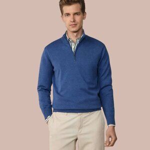 Faconnable Mens 1/4 Zip Merino Wool Jumper Blue Large